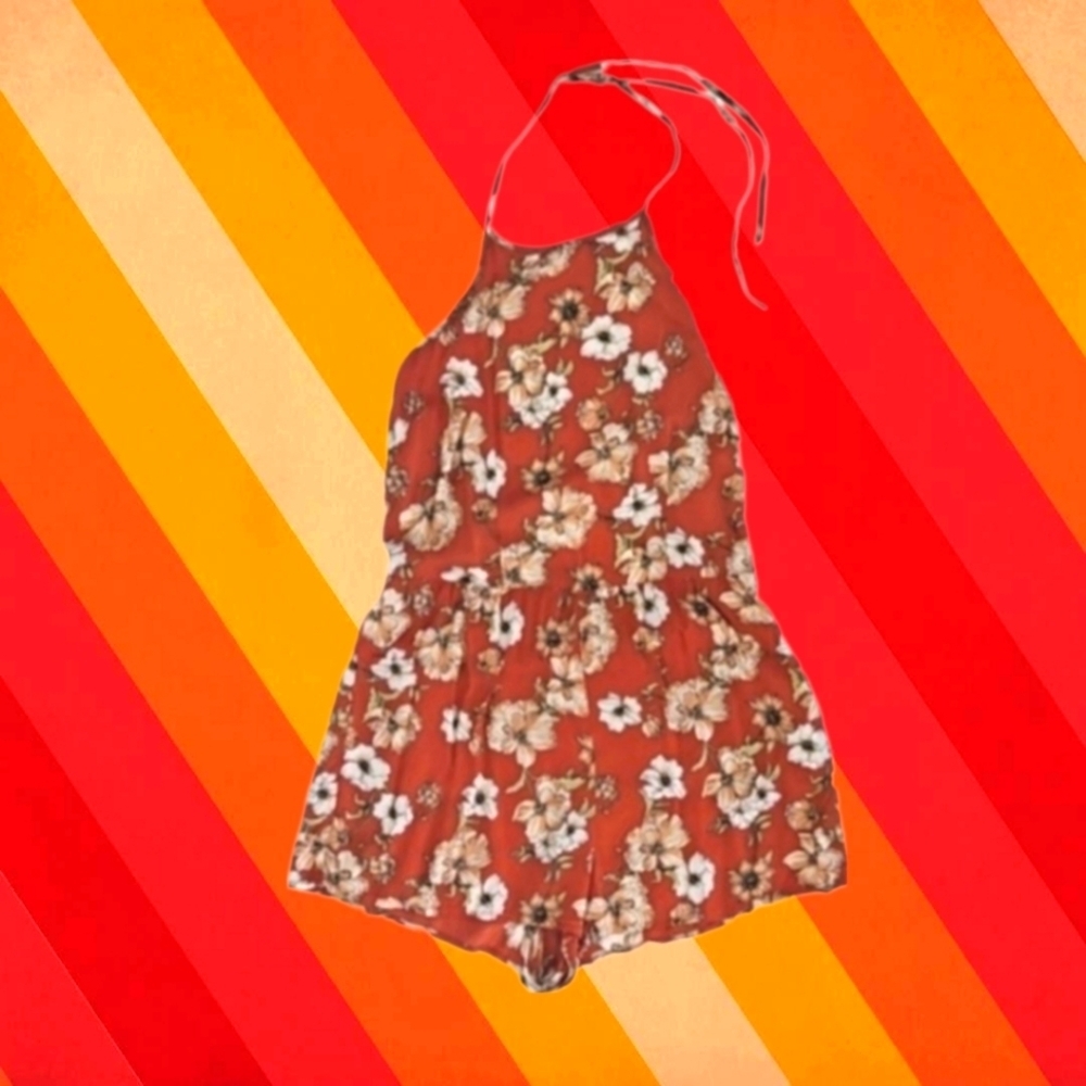 Floral Retro Romper in Rust Orange Red